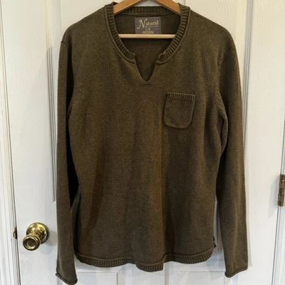 Suéter de punto de algodón verde oliva cuello dividido Natural Reflections grande para mujer Foto 1 de 4
