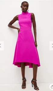 Karen Millen Midi Dress Pink Soft Tailored High Low Sleeveless Sz 8 NWT - Picture 1 of 17