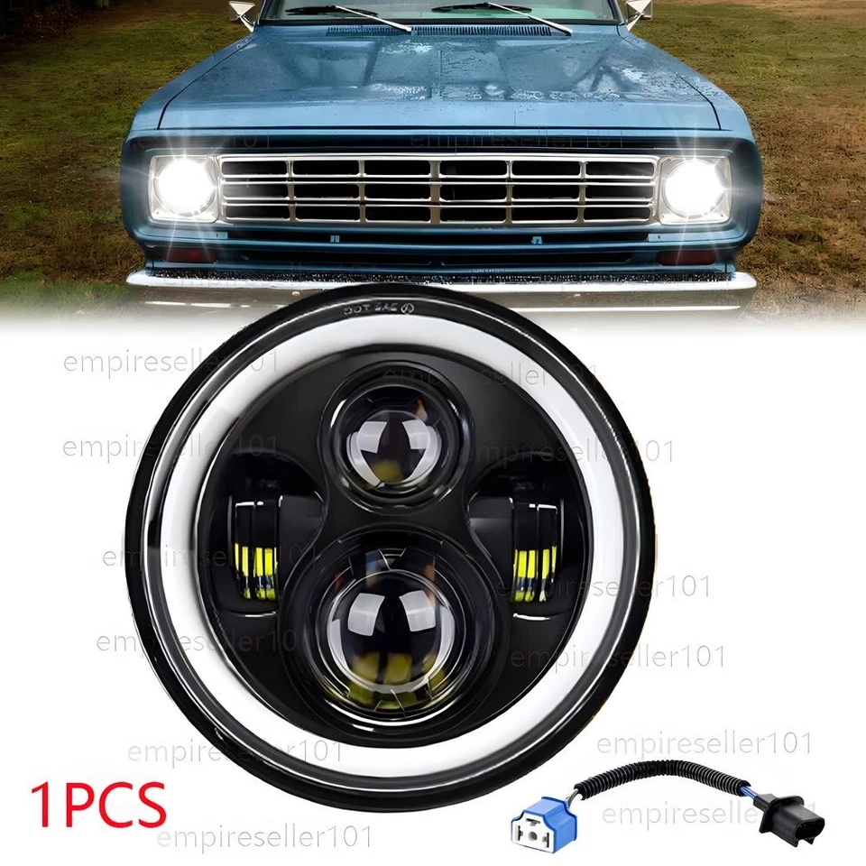 Faro LED redondo de 7 pulgadas haz alto/bajo para Dodge D100 D200 D350 Dart Ramcharger Foto 1 de 4