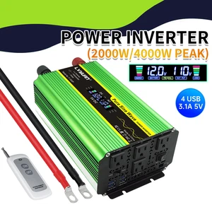 Pure Sine Wave Power Inverter 2000w 4000w Converter Dc 12v To Ac 110v Lcd Remote - Picture 1 of 11