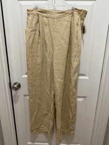 Pantaloni di lino nuovi con etichette CP Shades Tess gamba larga pull on kaki marrone taglia XL - Foto 1 di 6