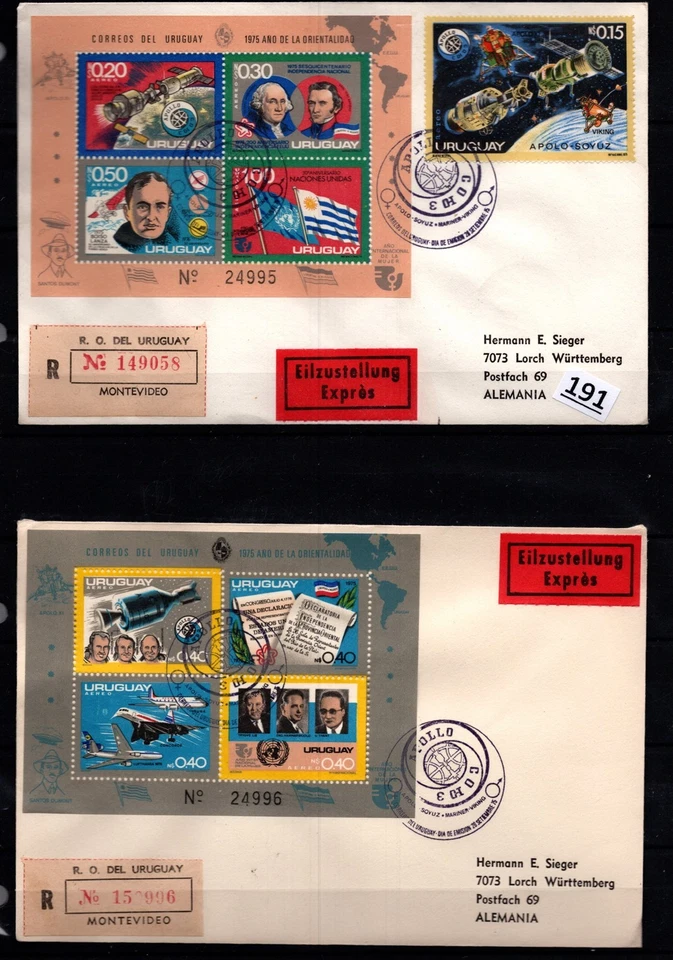 /// URUGUAY - 2 R-FDC - SPACE - PLANES - FAMOUS PEOPLE - APOLLO  - Image 1 of 1