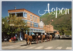 Cartolina Aspen Colorado scena di strada in estate carrozze trainate da cavalli non spedita - Foto 1 di 2
