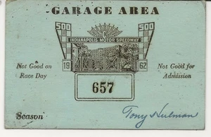 Indy 500 1962 pase de área de garaje (no es buen día de carrera) - Imagen 1 de 2