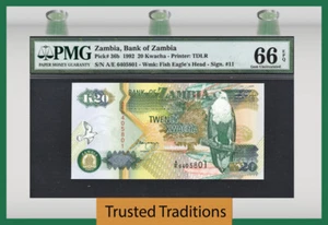 TT PK 36b 1992 ZAMBIA 20 KWACHA PRESIDENT KAUNDA PMG 66 EPQ GEM UNCIRCULATED - Picture 1 of 2