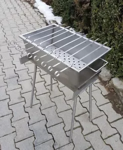 Edelstahlgrill 500mm lang, Schaschlik Grill, Mangal aus 2mm Edelstahl - Bild 1 von 10
