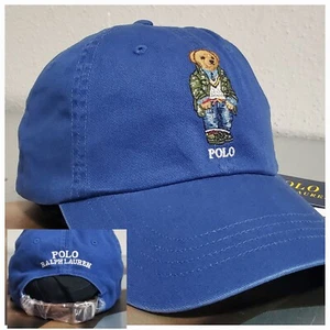 POLO RALPH LAUREN Leather Strap Men's Preppy Bear Baseball BLUE BALL CAP sz:OS - Picture 1 of 8