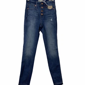 Madewell 10" High Rise Skinny Jeans 23 Exposed Button Ankle Distressed Flaw NEW - Picture 1 of 12