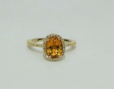 14k Yellow Gold Citrine & Halo Ring with Diamond Band Larger Size 8.5