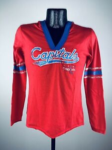 Women's CCM Washington Capitals Red Classics Long Sleeve Hooded Shirt  NWT XL