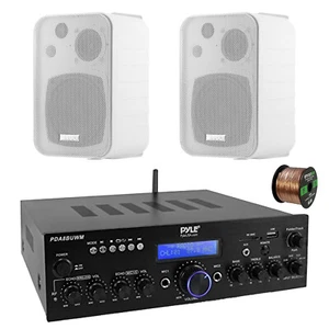 Pyle PDA8BUWM 2-Channel Home Audio Bluetooth Receiver, 2x 4" White Speaker, Wire - Picture 1 of 9