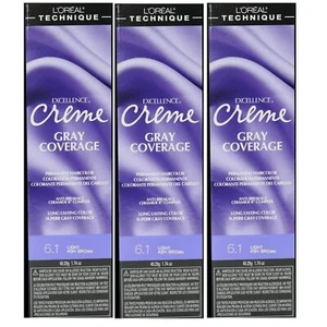 L'Oreal Technique Excellence Creme 6.10 Light Ash Brown, 3 + Sleek Volume Comb - Picture 1 of 2
