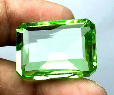 AAA+ 20.30 Ct Large Green Peridot Emerald Cut Loose Gemstone for Engagement Gift - Image 1 of 4