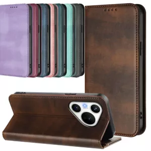 Magnetic Leather Wallet Phone Case for Huawei Pura 70 P60 P50 P40 Mate 60 Nova - Picture 1 of 20