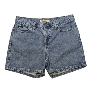 Vintage Y2K Tommy Hilfiger Jean Shorts Womens 4 (28x4) Flag Logo Hip Hop 2004 - Picture 1 of 10