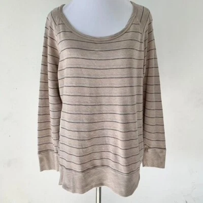 James Perse Women's Brown Striped Log Sleeve Scoop Neck T-Shirt Size 3 / Large - Image 1 of 4
