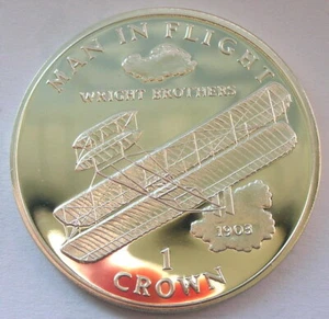 Isle of Man 1995 Wright Brothers' Airplane Crown Silver Coin,Proof - Picture 1 of 2