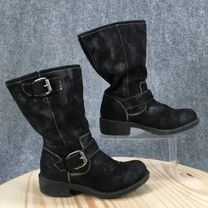 Baretraps Boots Womens 6.5M Jillian Biker Distressed Mid Calf Black Faux Leather - Picture 1 of 17