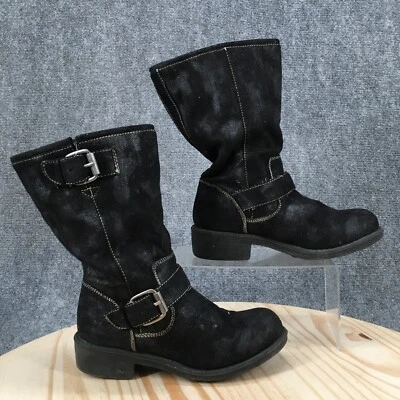 Baretraps Boots Womens 6.5M Jillian Biker Distressed Mid Calf Black Faux Leather - Image 1 of 4