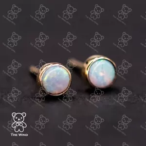 Minimalistische australische massive Opal runde Ohrstecker 18K Gelbgold - Bild 1 von 19