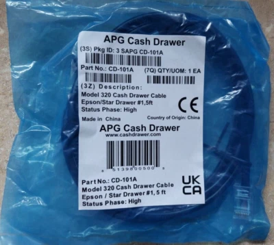 APG CD-101A 5' Cash Drawer Model 320 Kick Cable Open RJ45 RJ12 Replaces CD-005A