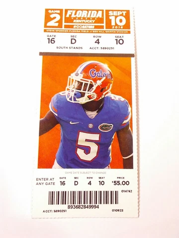 2016 Florida Gators Kentucky Wildcats Football Ticket Stub Cover