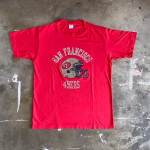 80s VINTAGE SAN FRANCISCO 49ERS FOOTBALL T-SHIRT MEN SZ L CHAMPION TAG JERSEY - Picture 1 of 4