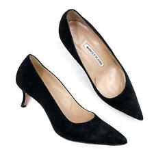 Manolo Blahnik Pumps Black Suede Kitten Heel Pointed Toe Slip On Sz 36 / 6