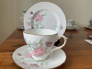 Vintage Duchess ENGLAND, trio, cup, saucer & plate, pink carnations pat. VGC - Picture 1 of 6