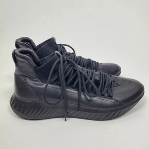 ECCO Men's St.1 Lite Mid Cut High Top Sneaker Black Full Grain Leather Size 7 - Picture 1 of 11