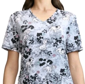 Disney Scrub Top Size 2XL 101 Dalmatians Dogs V-Neck New nurse medical vetenary - Picture 1 of 5