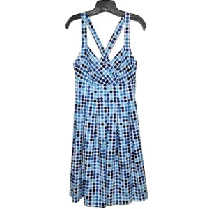 Calvin Klein Blue And White Polka Dot Pleated Fit and Flare Dress Size 12. - Picture 1 of 4