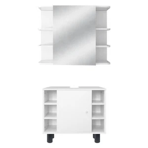 Set de 2 muebles de baño colgante madera MDF espacio entreabierto bajo lavabo - Imagen 1 de 9