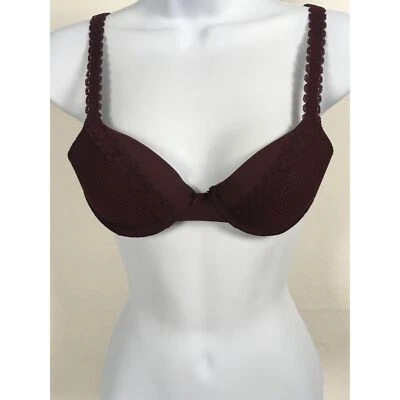 Aerie Womens Lace Trim Push Up Bra 32A Underwire Burgundy Back Close - Image 1 of 4