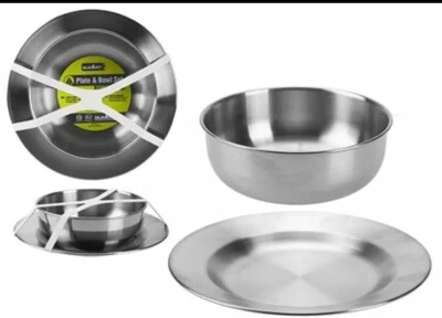 Juego de 2 piezas de placa de acero inoxidable Summit + tazón camping al aire libre senderismo viaje Foto 1 de 2