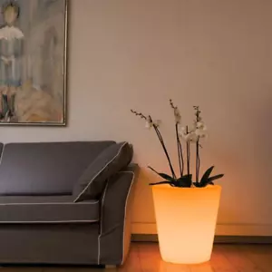 16-In round LED Light Planter Pot, Modern LED Flower Pot W/Remote, Rechargeable - Picture 1 of 10