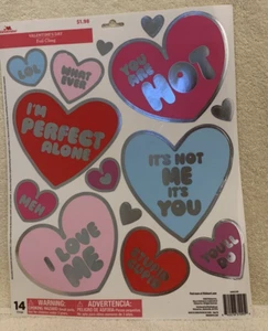 14 Pc Celebrate VALENTINE'S DAY Reusable Foil Window Cling Stickers - NEW - Picture 1 of 2