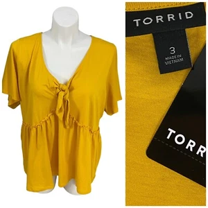 Torrid Top Womens 3x Yellow Shirt Work Office Casual Harvest Bow Peasant Ruffle - Picture 1 of 15
