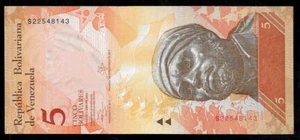Papel moneda mundial - Venezuela 5 bolívares 2013 prefijo S8 @ nítido UNC - Imagen 1 de 2