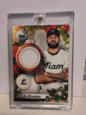 2025 Topps Holiday #PR-SA Sandy Alcantara Player Relic Miami Marlins  - Image 1 of 2