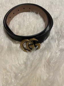 Gucci Double G Black & Beige Leather Belt - Picture 1 of 3