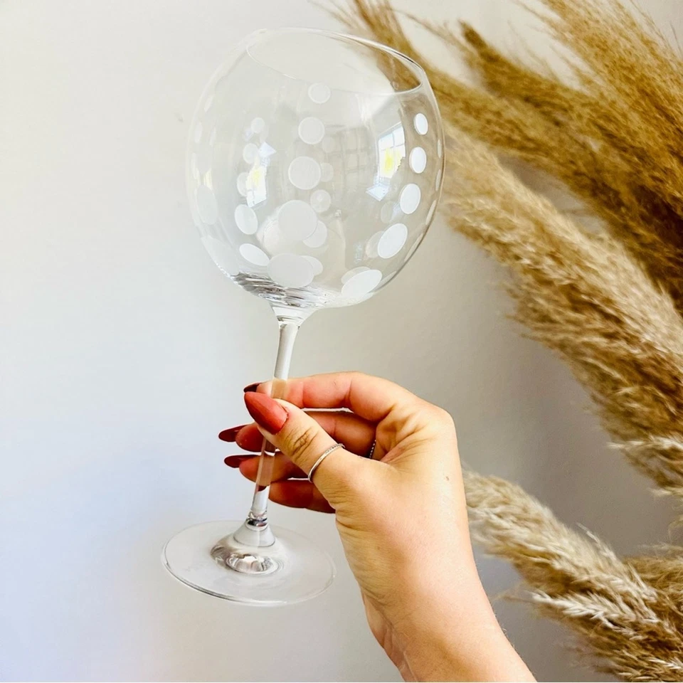 Juego de 4 vasos de vino a rayas a lunares blancos transparentes vintage Foto 1 de 4