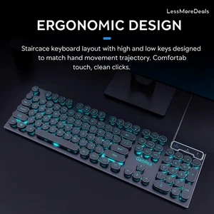 Retro Round Key Wired Keyboard & Mouse Set – Single Color Backlit, Mechanical - Picture 1 of 2