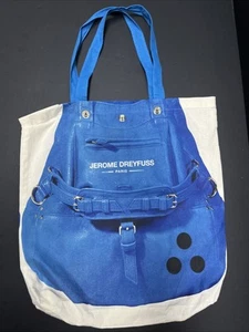 Jerome Dreyfuss Blue Faux Bag Cotton Tote Paris Tote Image Of Faux Bag EUC RARE! - Picture 1 of 5