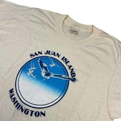 VTG NEW San Juan Islands x Screen Stars Single Stitch T-Shirt Ivory USA • Large - Image 1 of 4