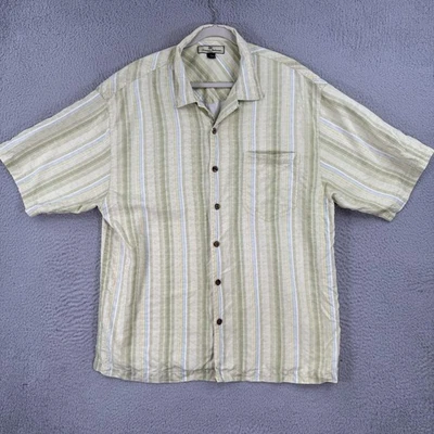 Camisa Tommy Bahama Para Hombres XL 100% Seda Rayas Manga Corta Abotonada Calce Relajado Foto 1 de 4