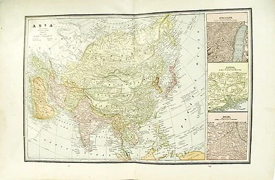 c 1890 Mapa de Asia por George F Cram ~ Mapa Litografía a Todo Color Grabado Foto 1 de 4