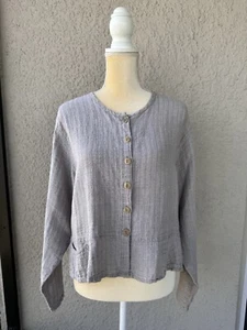 Flax by Jeanne Engelhart Women's Button Down Linen Jacket S Lagenlook Boxy Top - Picture 1 of 13