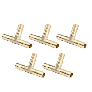 5x 5/16" (8mm) Hose Barb TEE Brass Pipe 3 Way T-Shaped Fittings Connector Parts - Picture 1 of 5