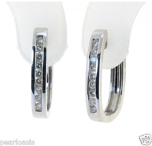 Square Shape Diamond Hinge Hoop Earrings, 0.26 ctw, 14K White Gold, 3.4 Grams - Picture 1 of 5